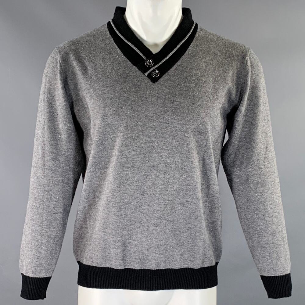 KITON Size M Gray Black Knitted Cashmere Silk V-Neck Pullover